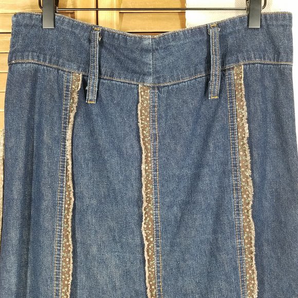 Kitsch Maxi Boho Denim Jean Frayed Fringe Hem Skirt - Picture 2 of 12